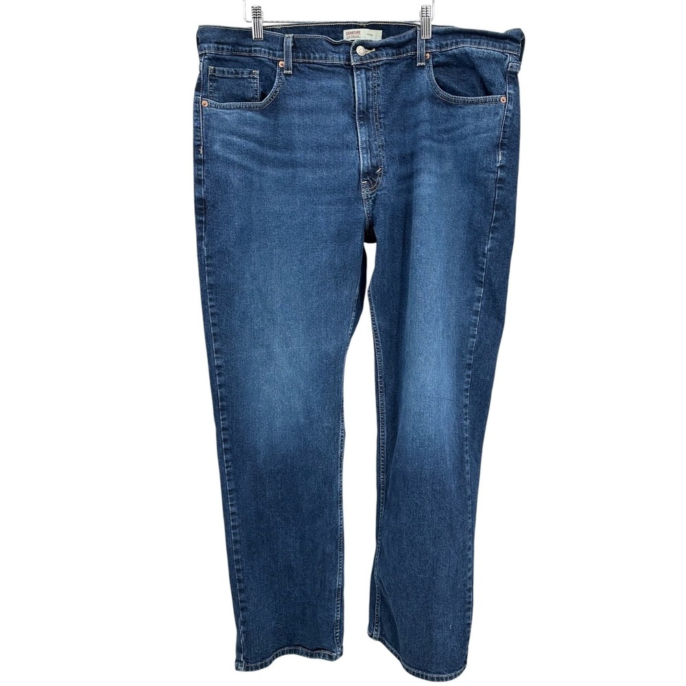 Levi Strauss Signature RELAXED Jeans Straight Leg Dark Wash Denim Men's 42x32